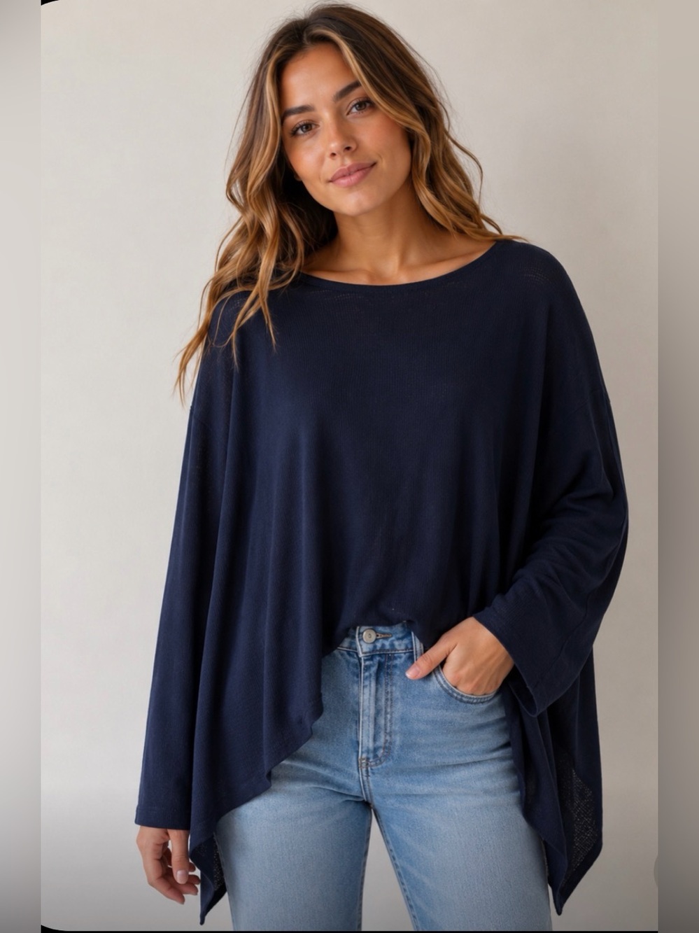 Lightweight Women's Long Sleeve Tunic Top - navy